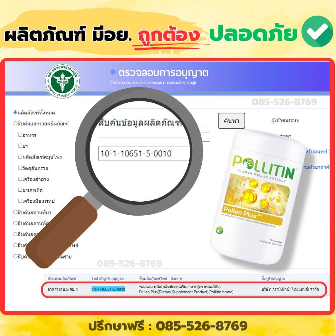 เลข อย. ,พอลลิติน ,Pollitin ,Pollen plus